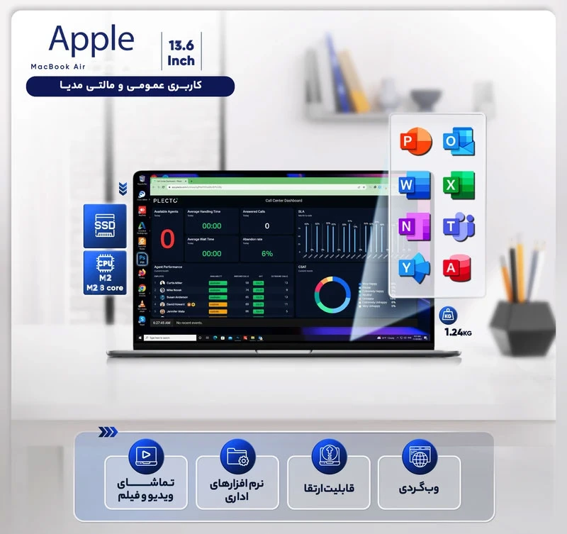 لپ تاپ 13.6 اینچی اپل مدل MacBook Air MLXW3 2022 HN.A-M2-8GB Ram-256GB SSD